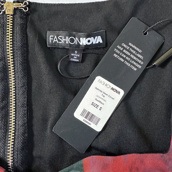 Mesh Floral Rose Corset Crop Top Sm Black Red Coquette Whimsigoth Y2K 90s Grunge - Picture 6 of 8